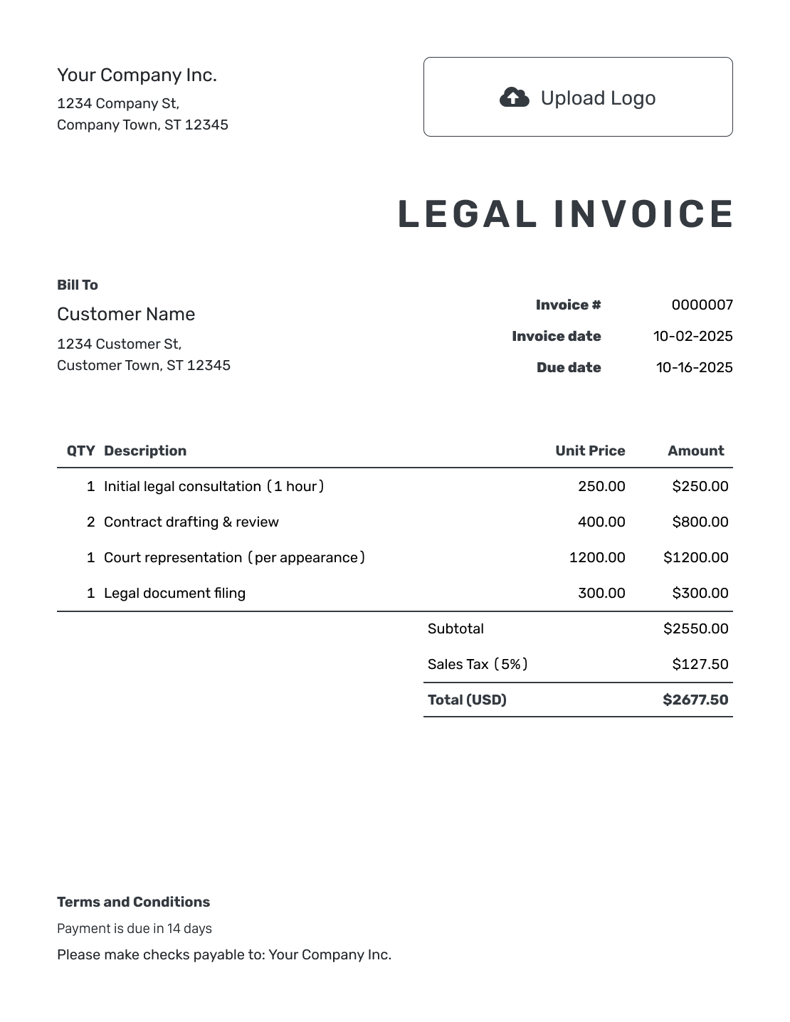 Printable Legal Invoice Template