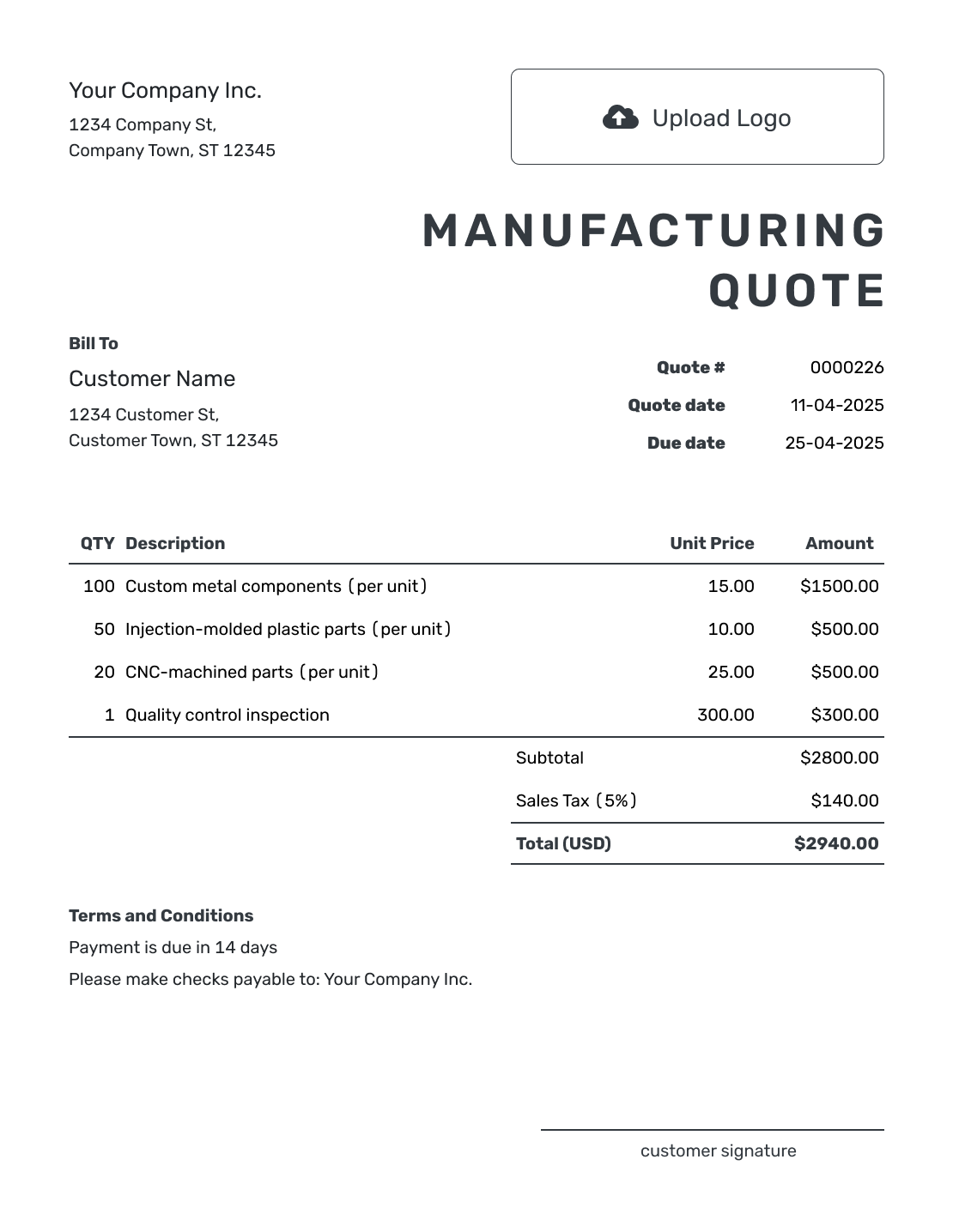 Printable Manufacturing Quote Template