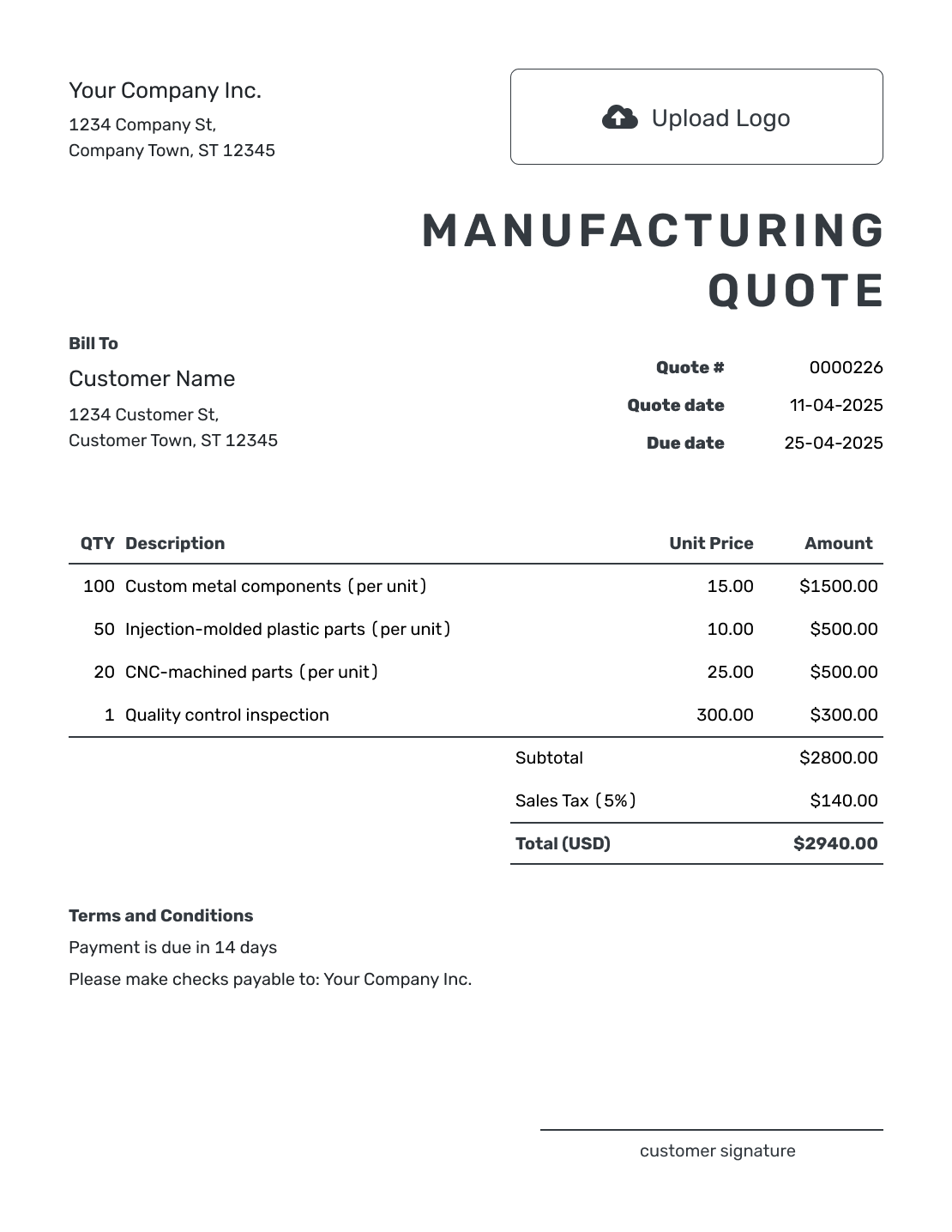 Free Manufacturing Quote Template Docelf