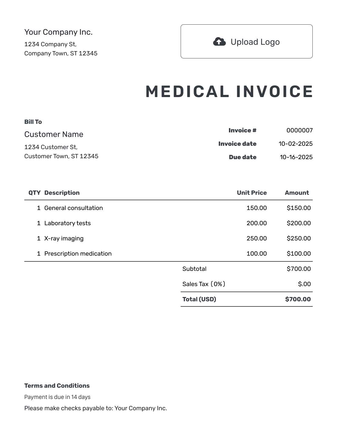 Printable Medical Invoice Template