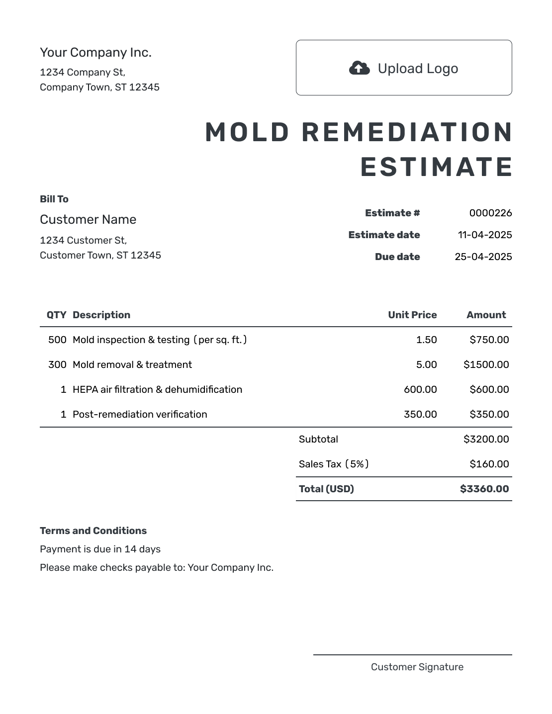 Printable Mold Remediation Estimate Template