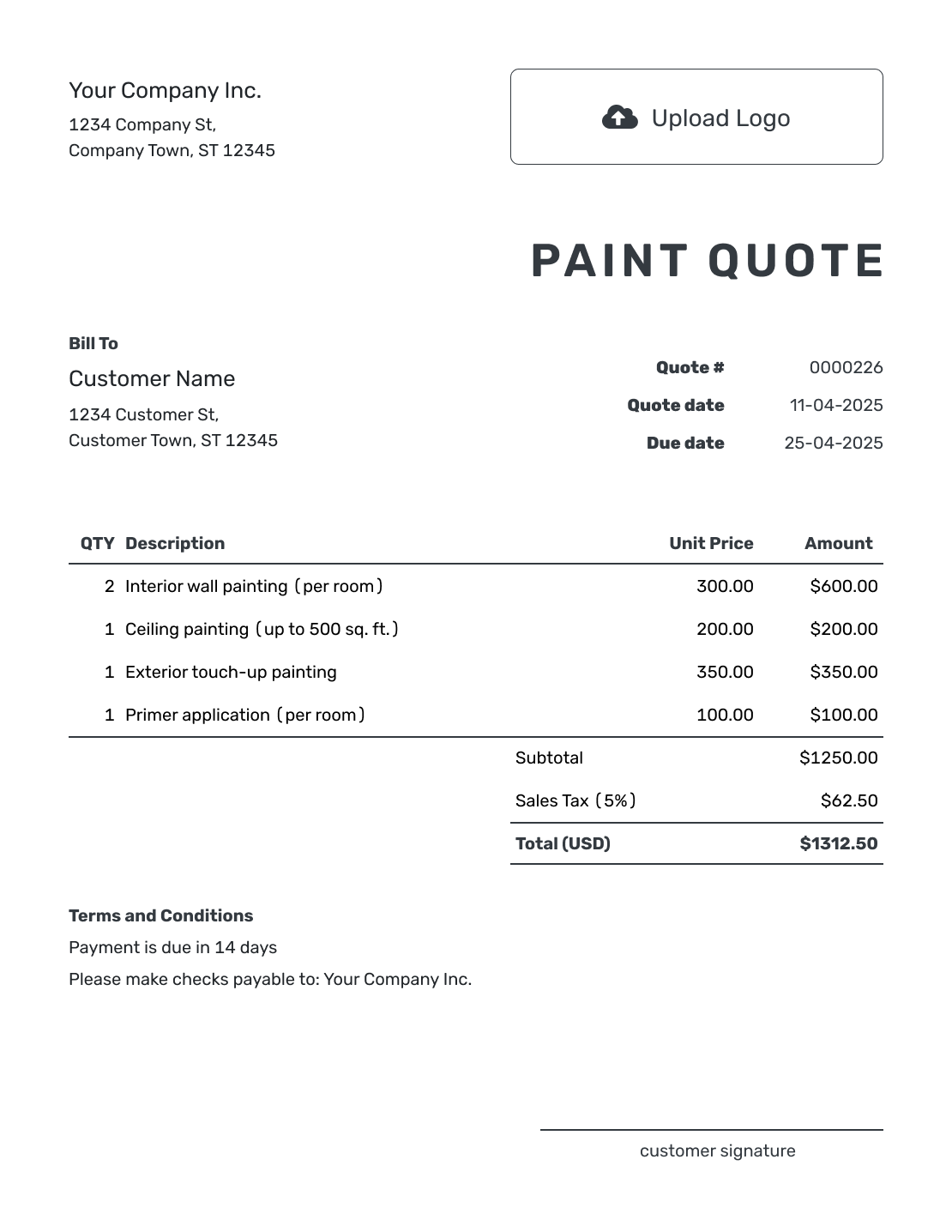 Printable Paint Quote Template