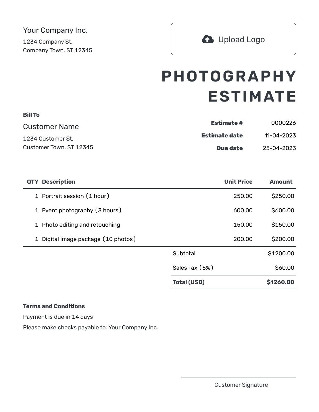 Free Photography Estimate Template Docelf