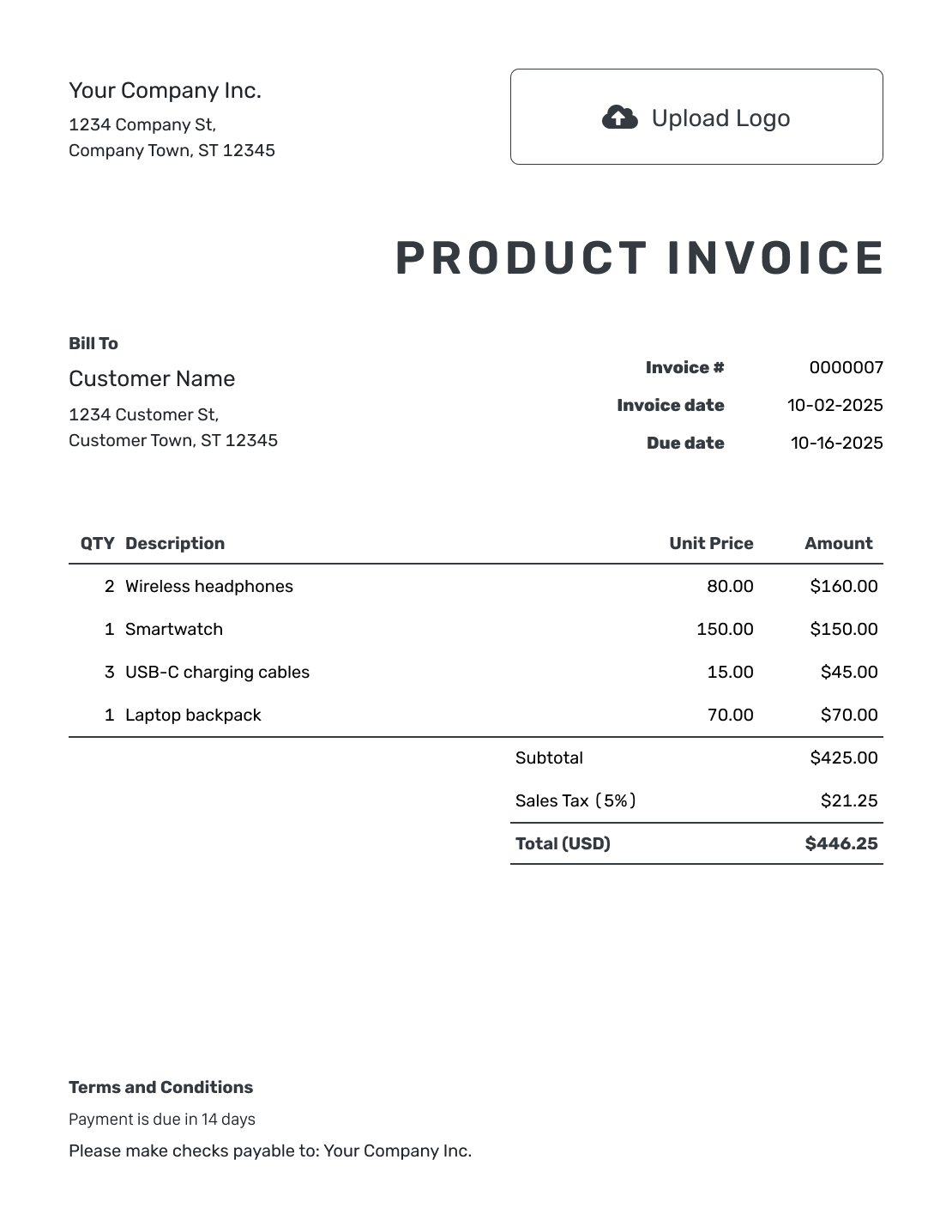 Free Product Invoice Template Docelf