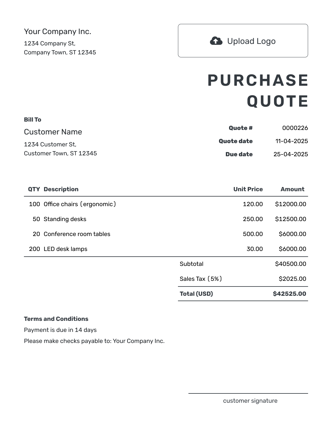 Free Purchase Quote Template Docelf