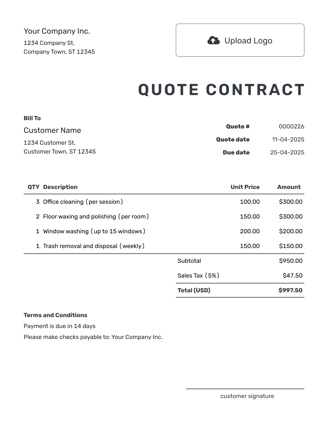 Printable Quote Contract Template