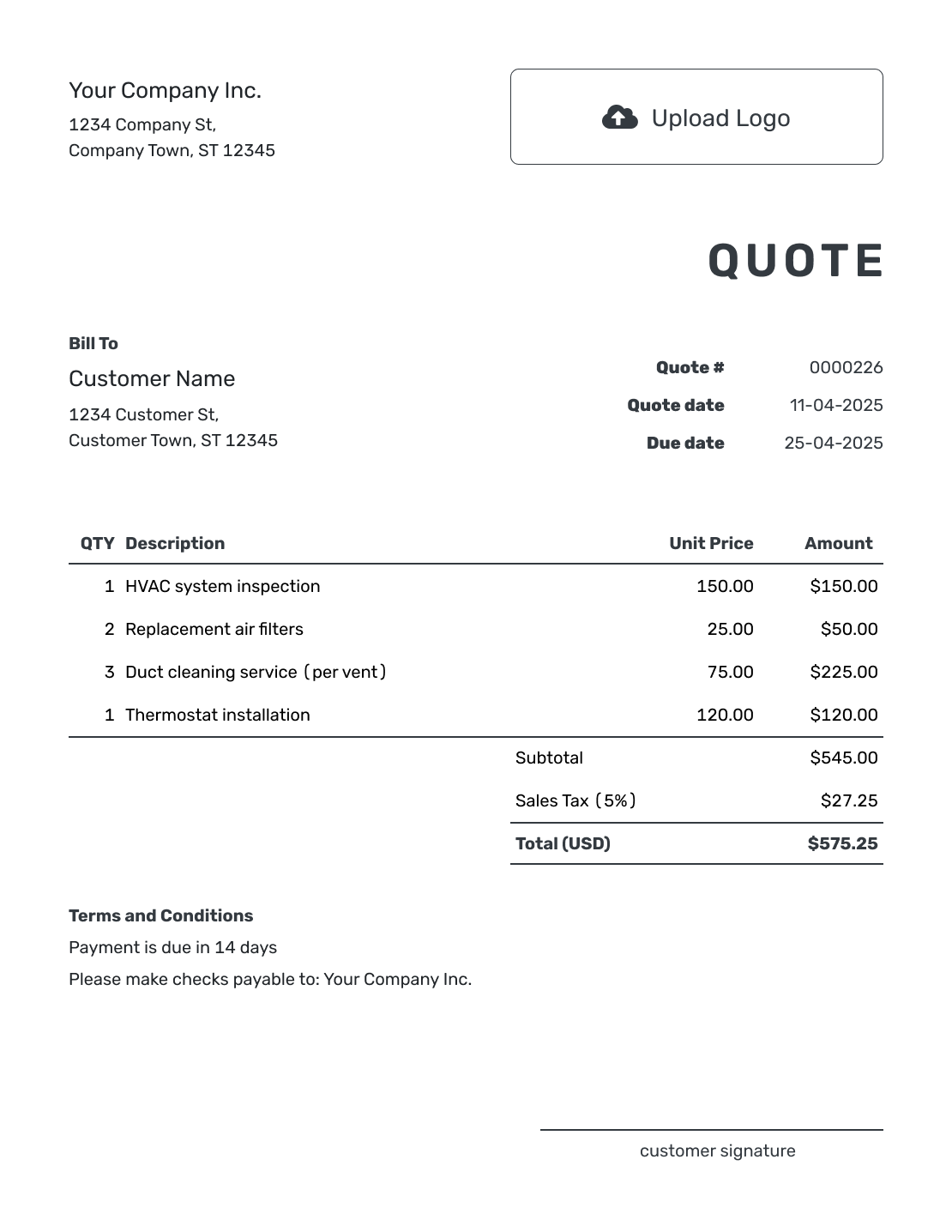 Printable Cost Quote Template