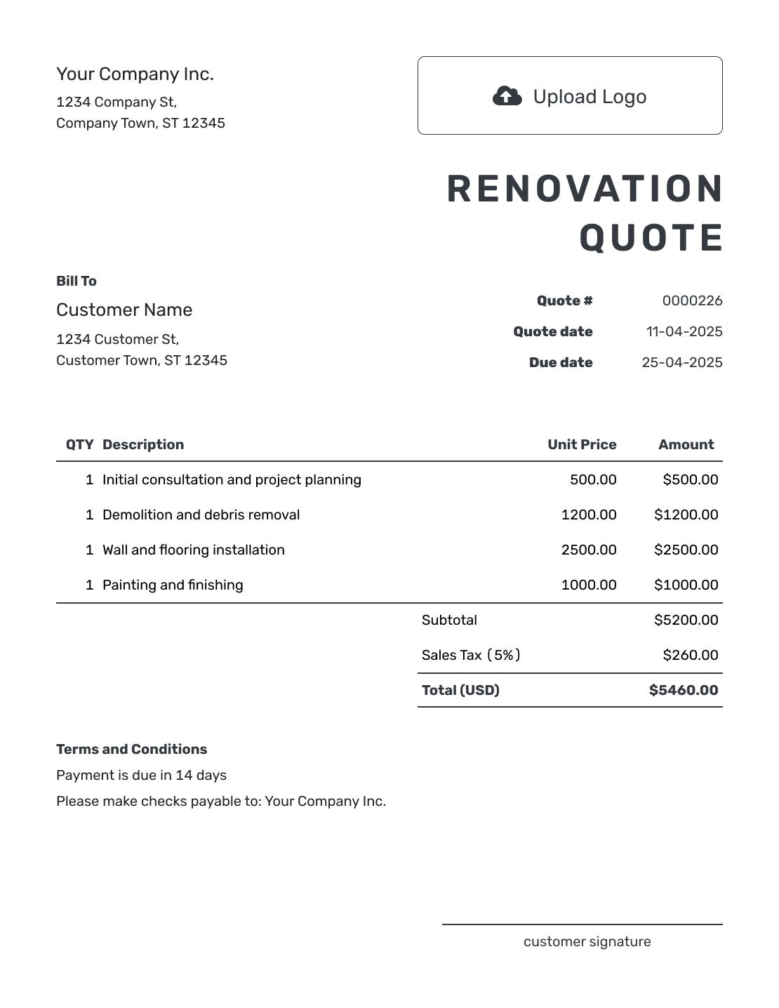 Printable Renovation Quote Template