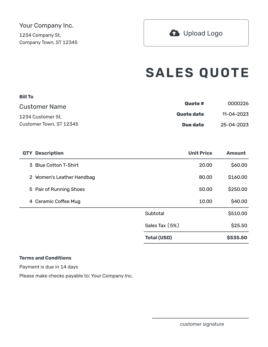 Printable Sales Quote Template