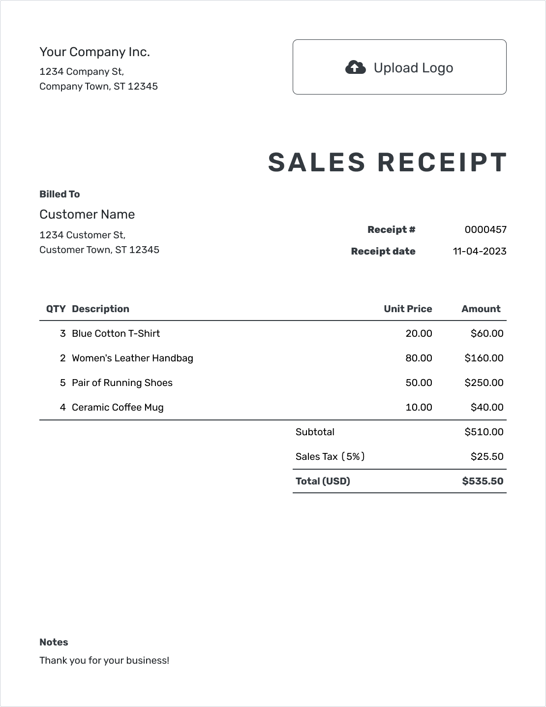 Printable Sales Receipt Template