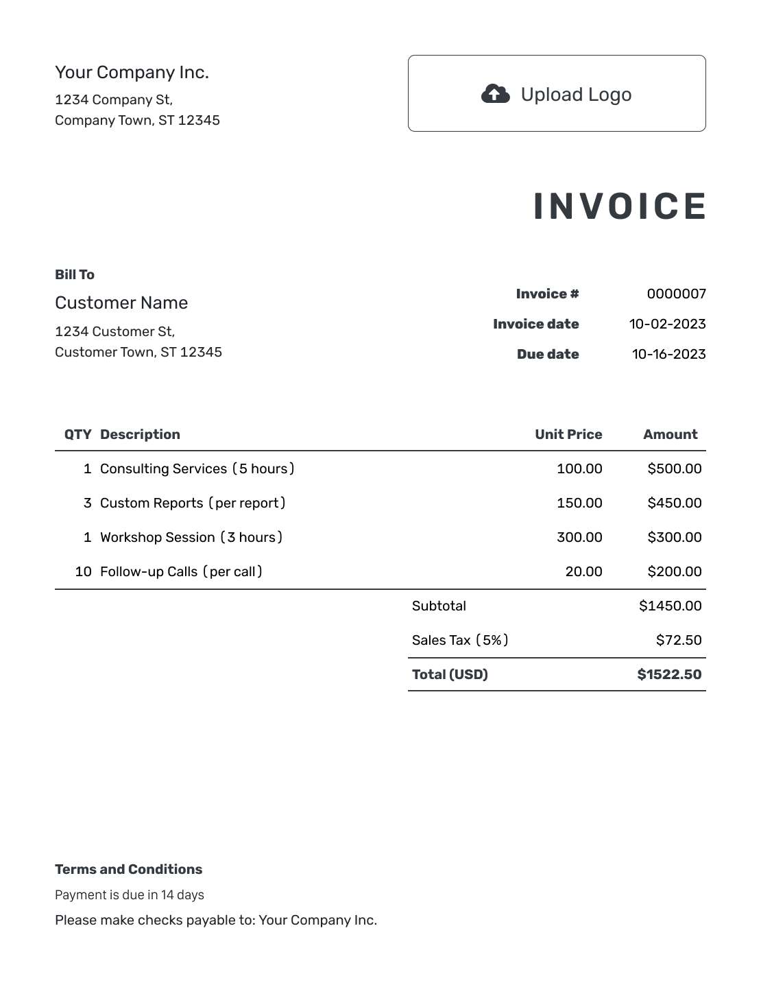 Printable Self Employed Invoice Template