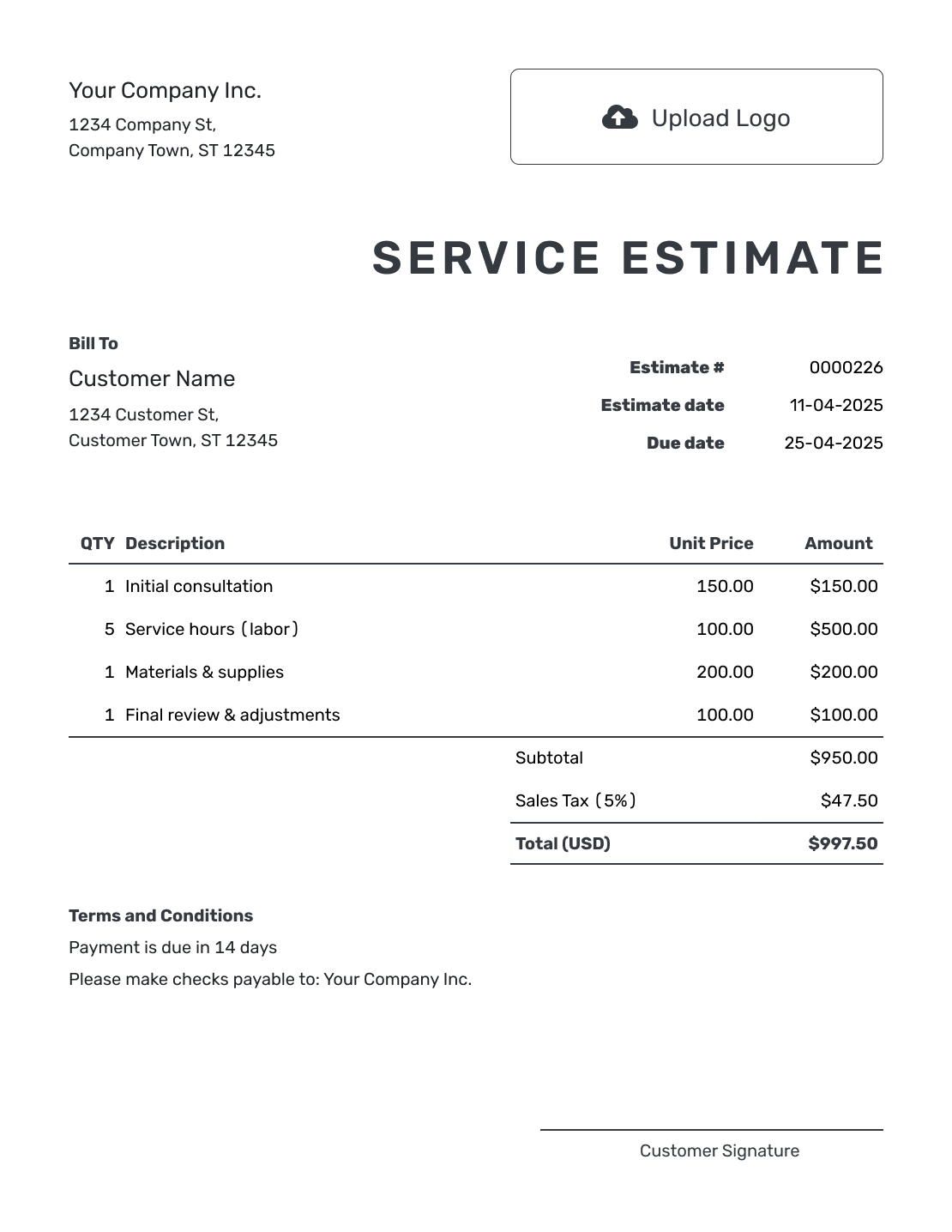 Free Service Estimate Template Docelf