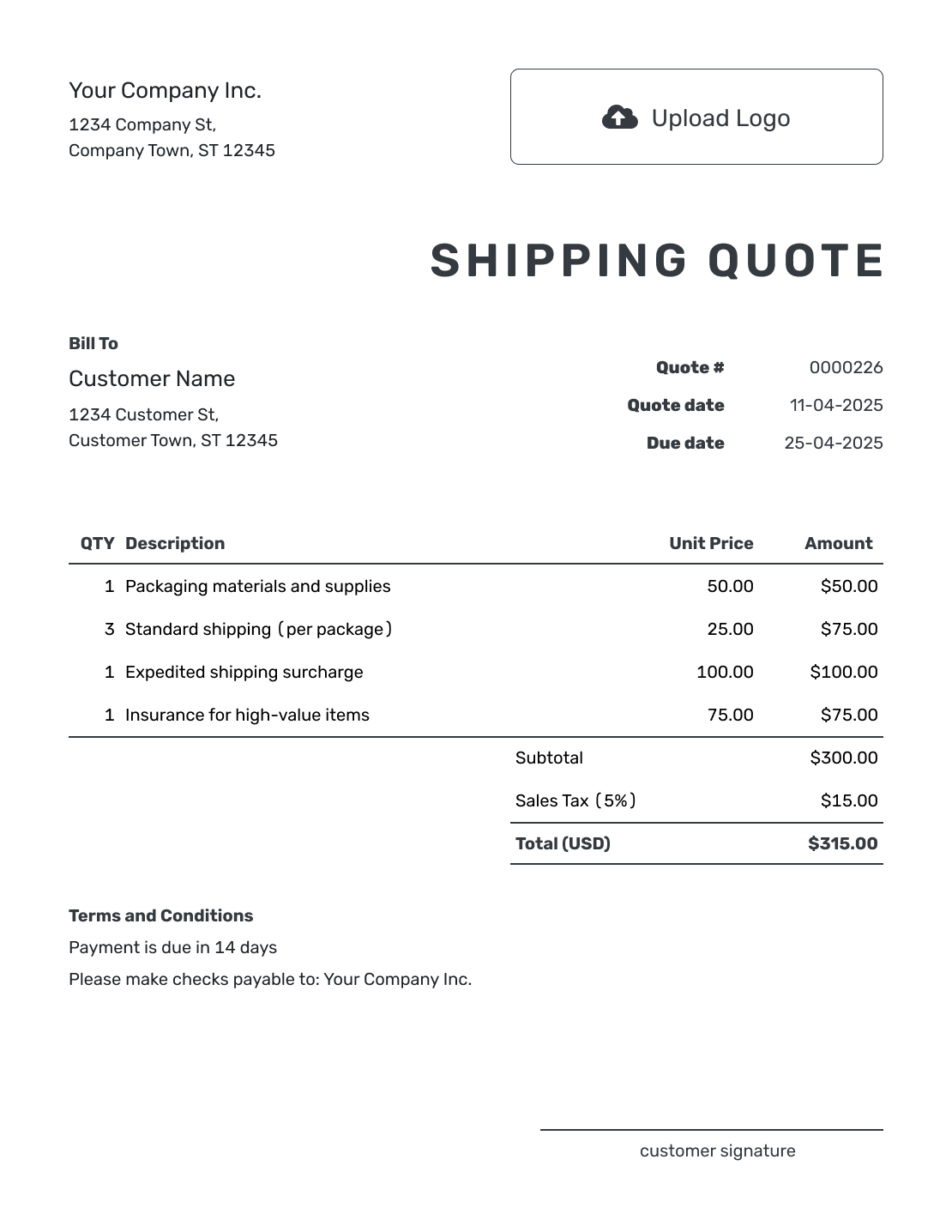 Printable Shipping Quote Request Form Template