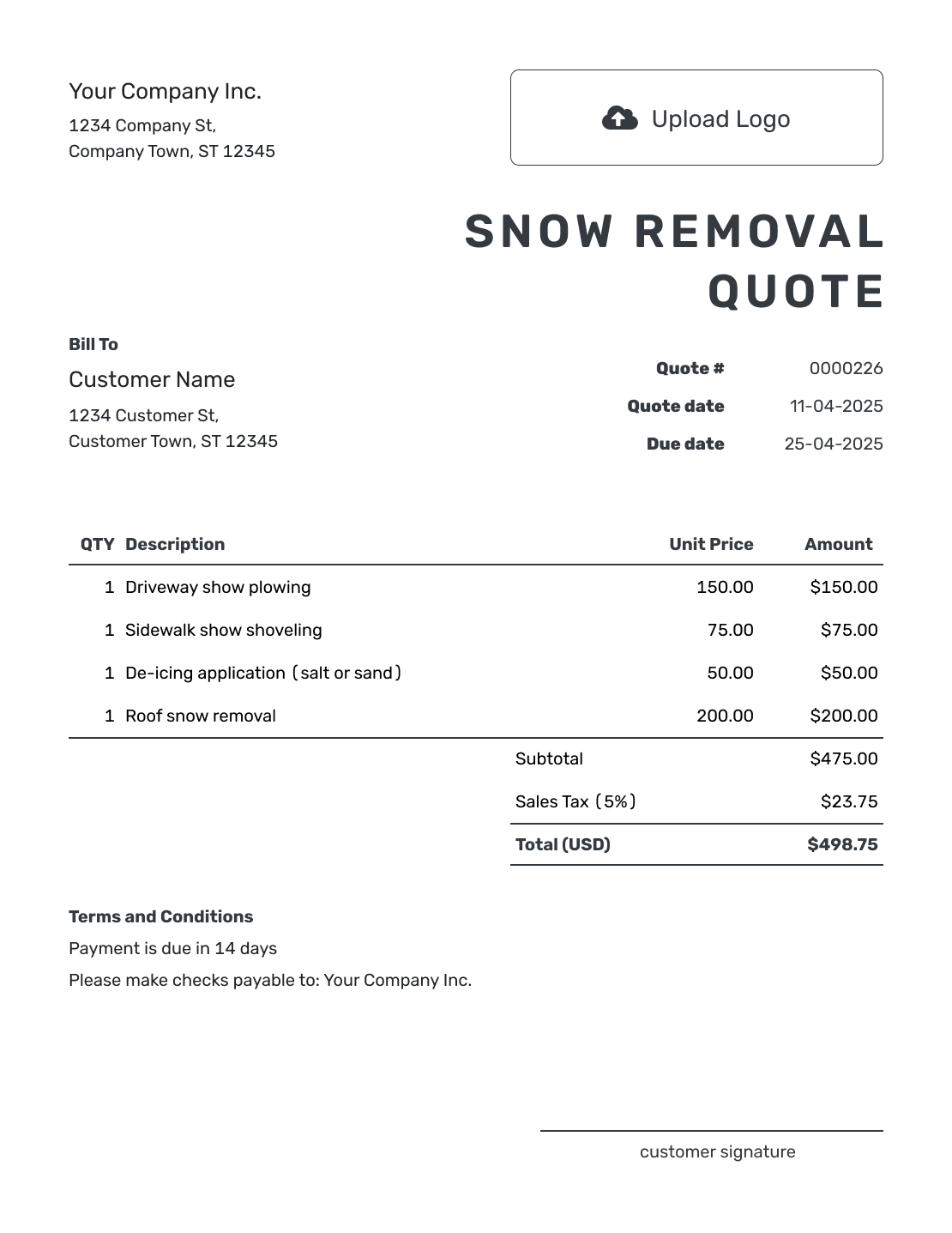 Printable Snow Removal Quote Template