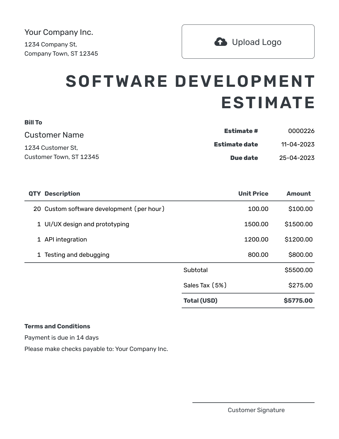 Printable Software Development Estimate Template