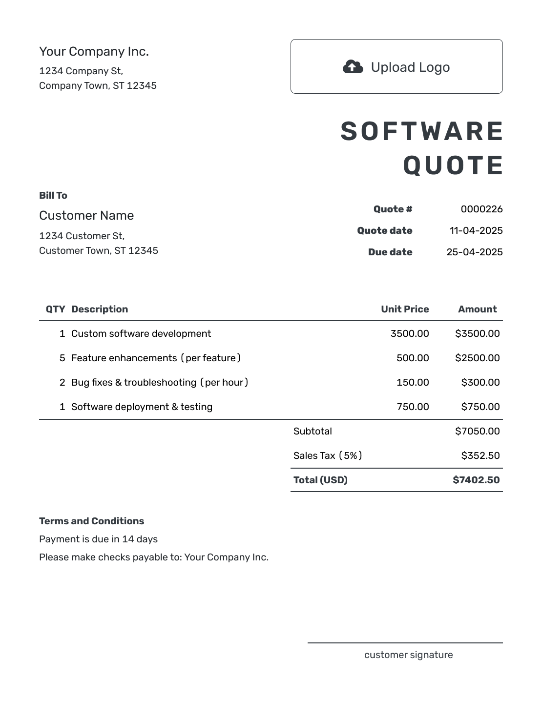 Printable Software Quote Template