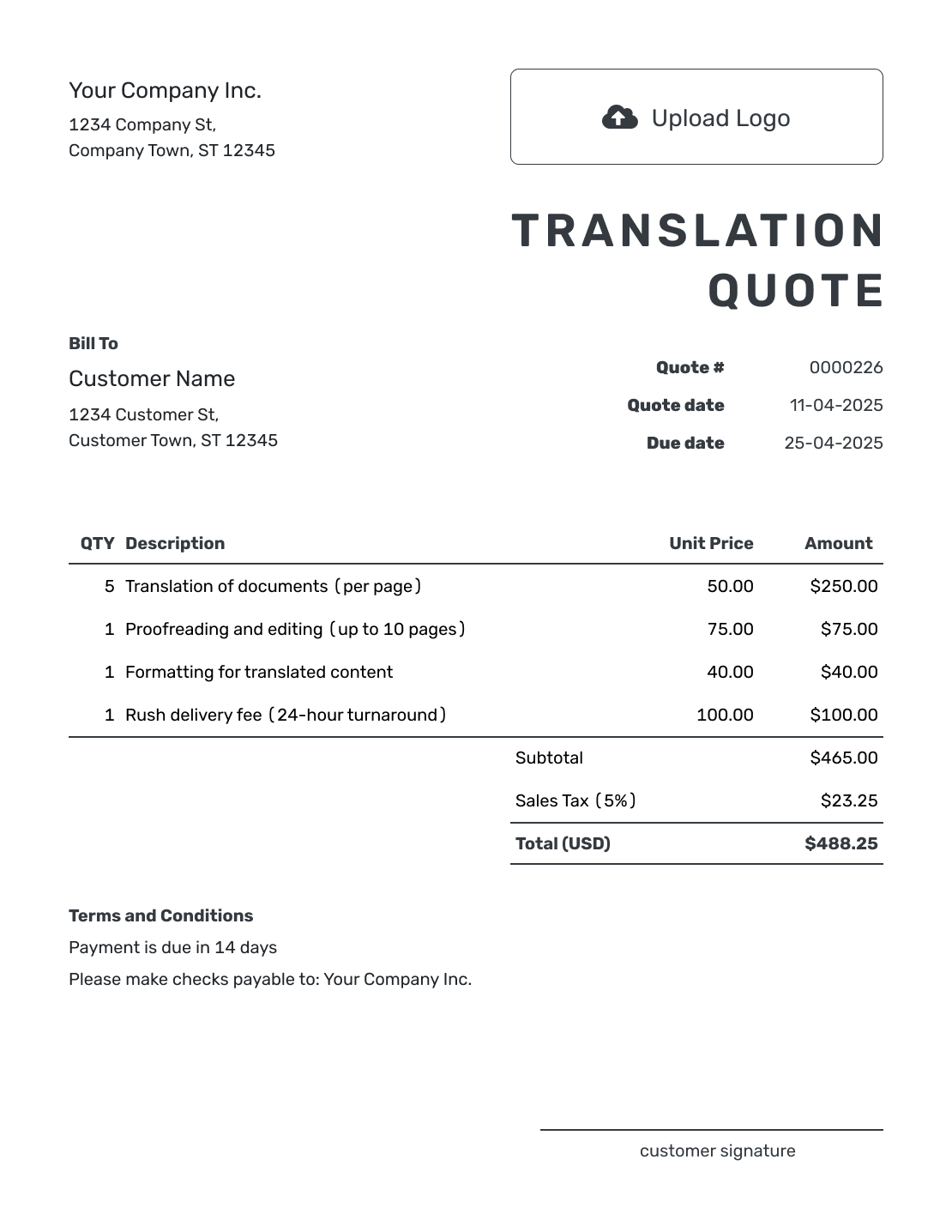 Printable Translation Quote Template