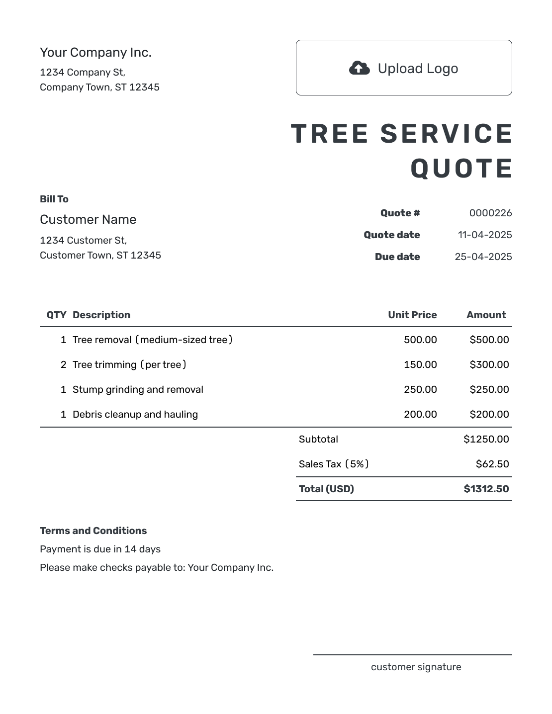 Printable Tree Service Quote Template