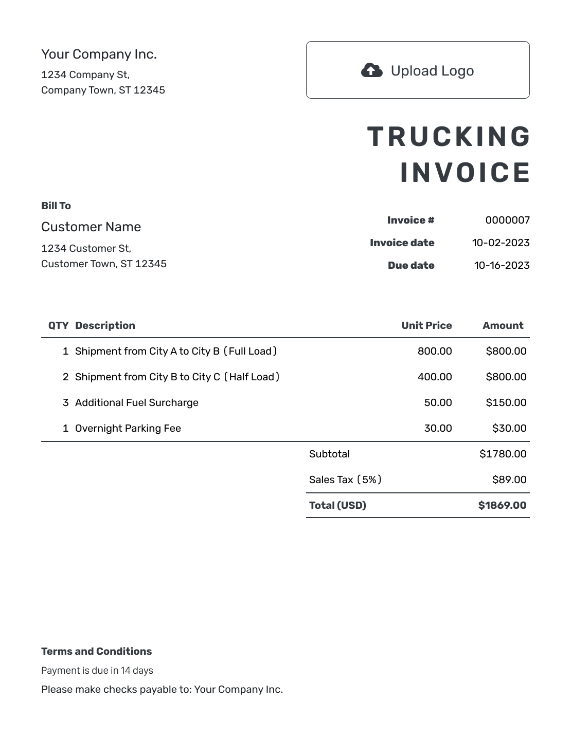 Printable Trucking Invoice Template