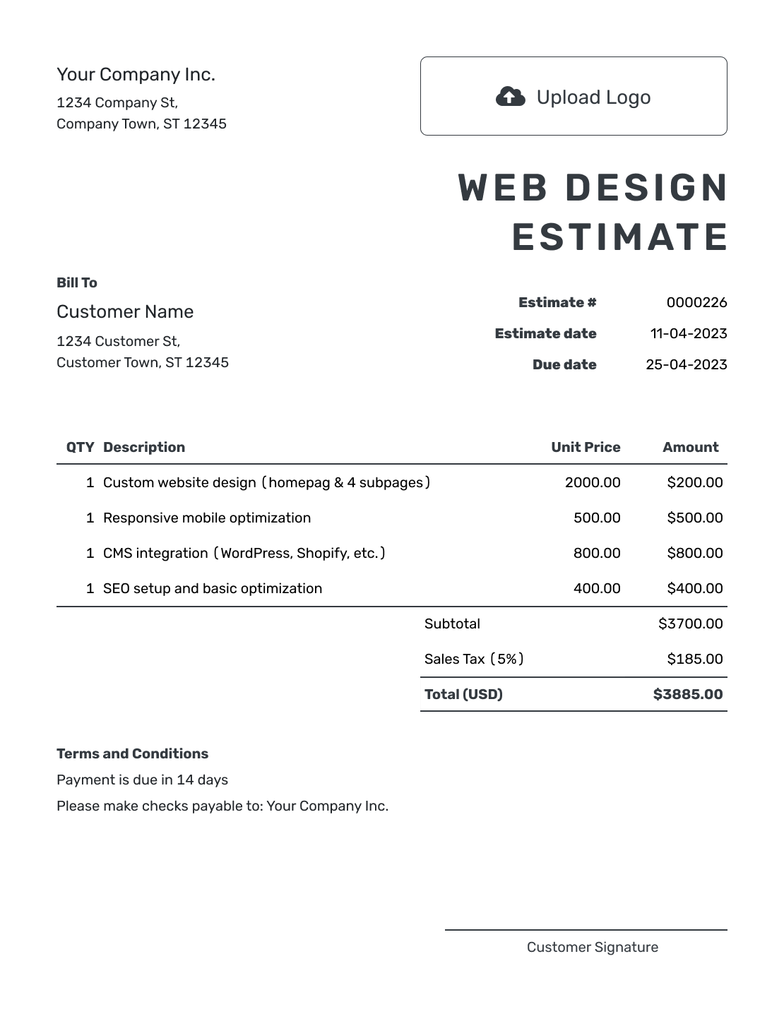 Printable Web Design Estimate Template