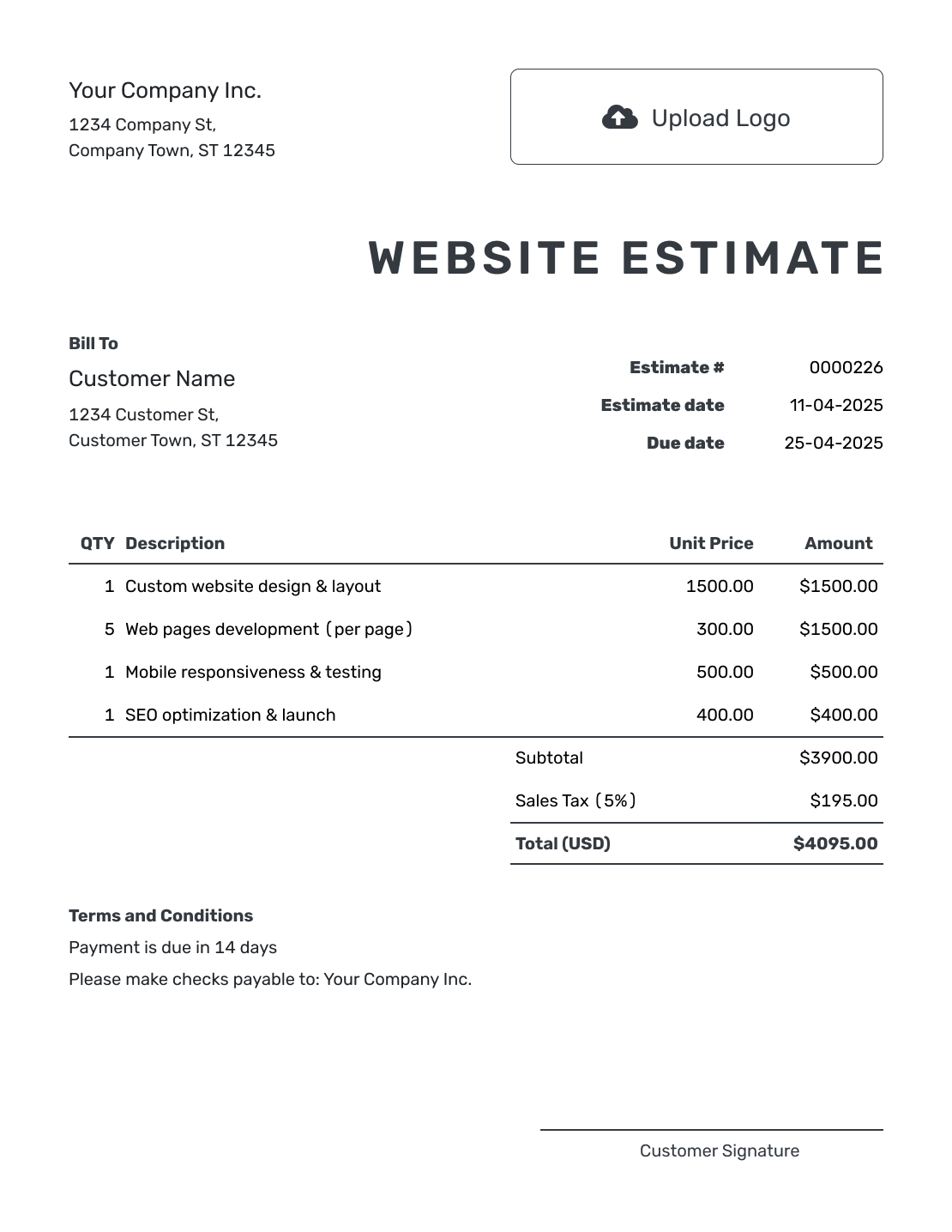 Free Website Estimate Template Docelf