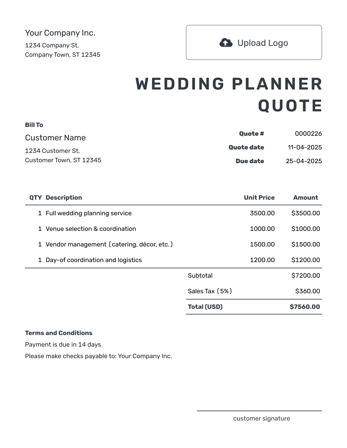 Printable Wedding Planner Quote Template