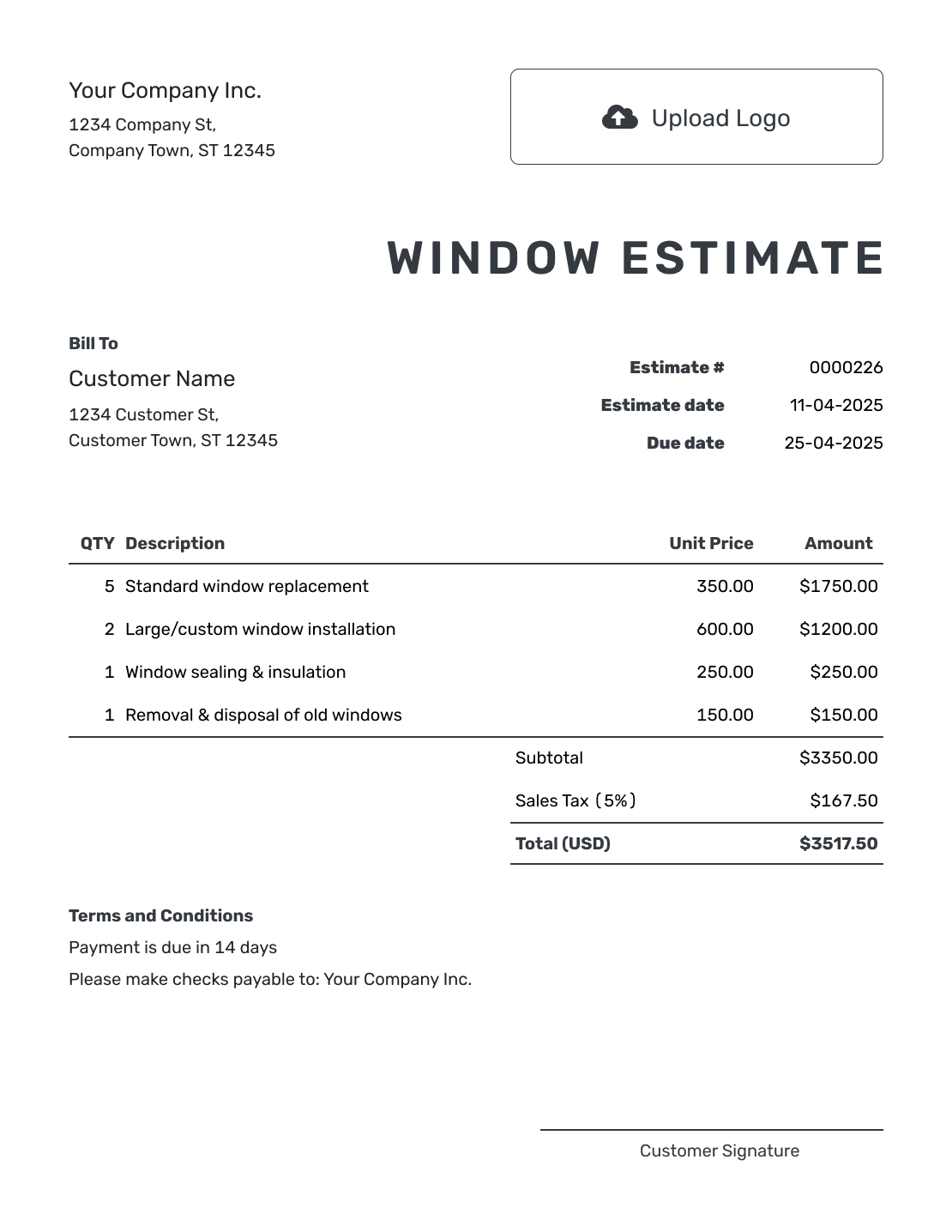 Printable Window Estimate Template