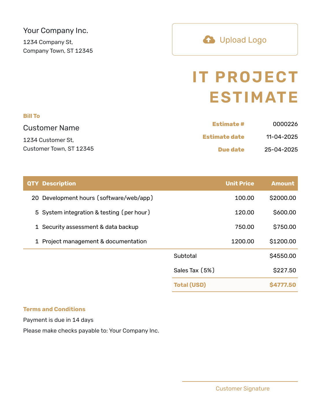 Professional IT Project Estimate Template