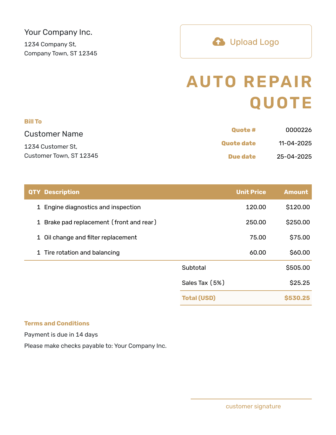 Professional Auto Repair Quote Template