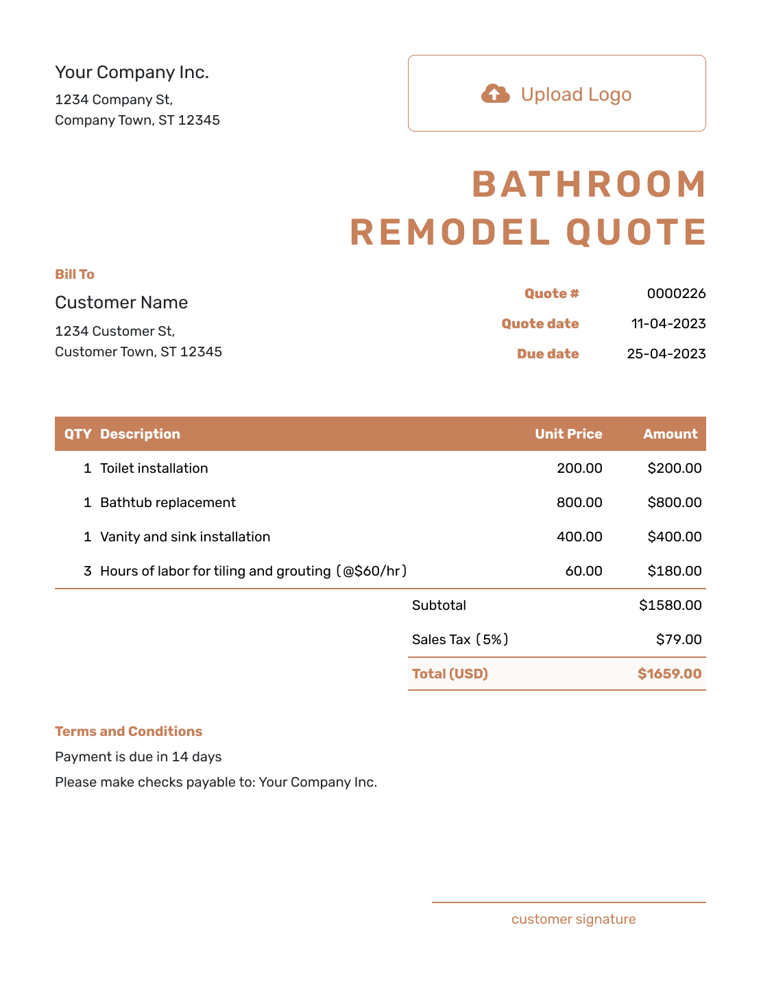 Professional Bathroom Remodel Quote Template