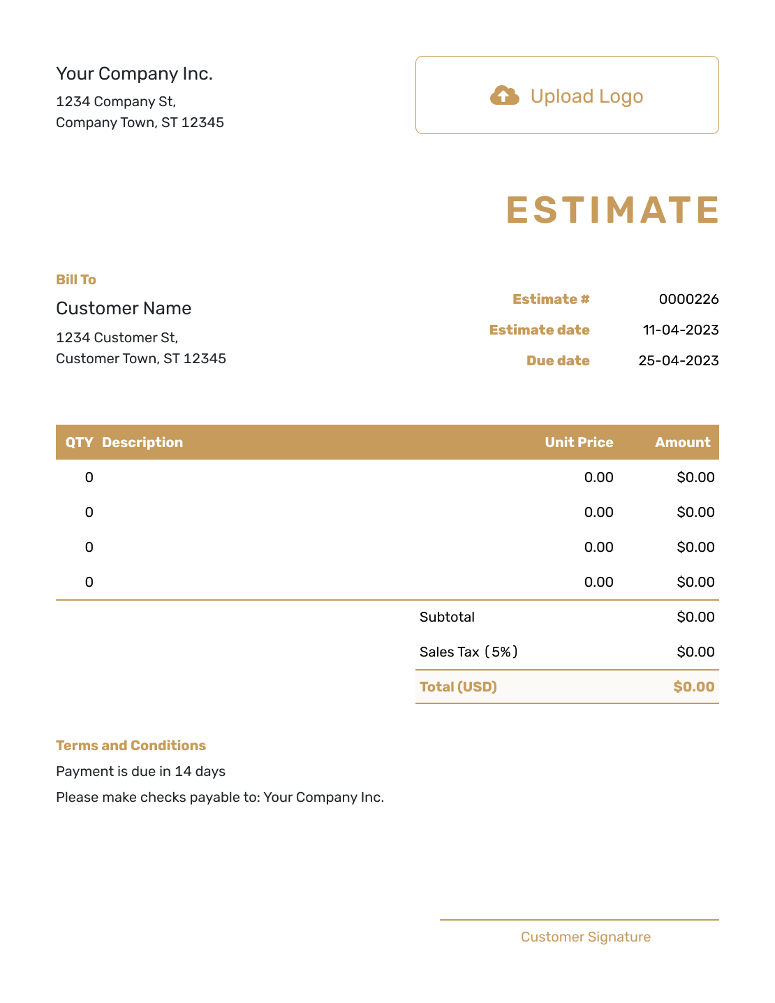 Professional Blank Estimate Template