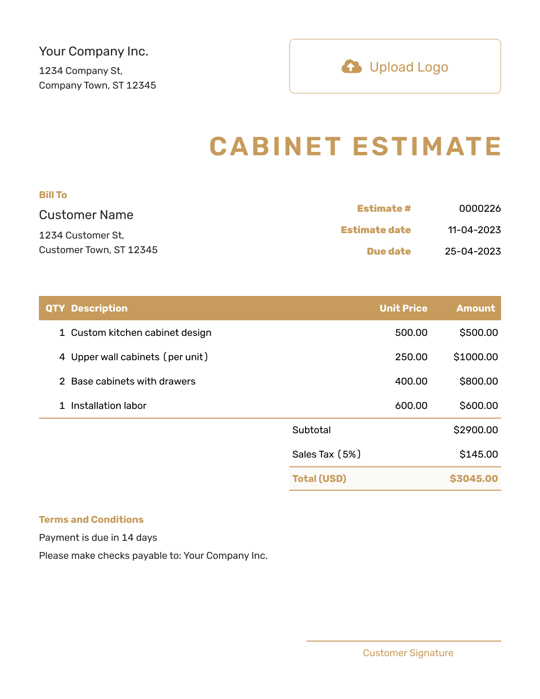 Professional Cabinet Estimate Template