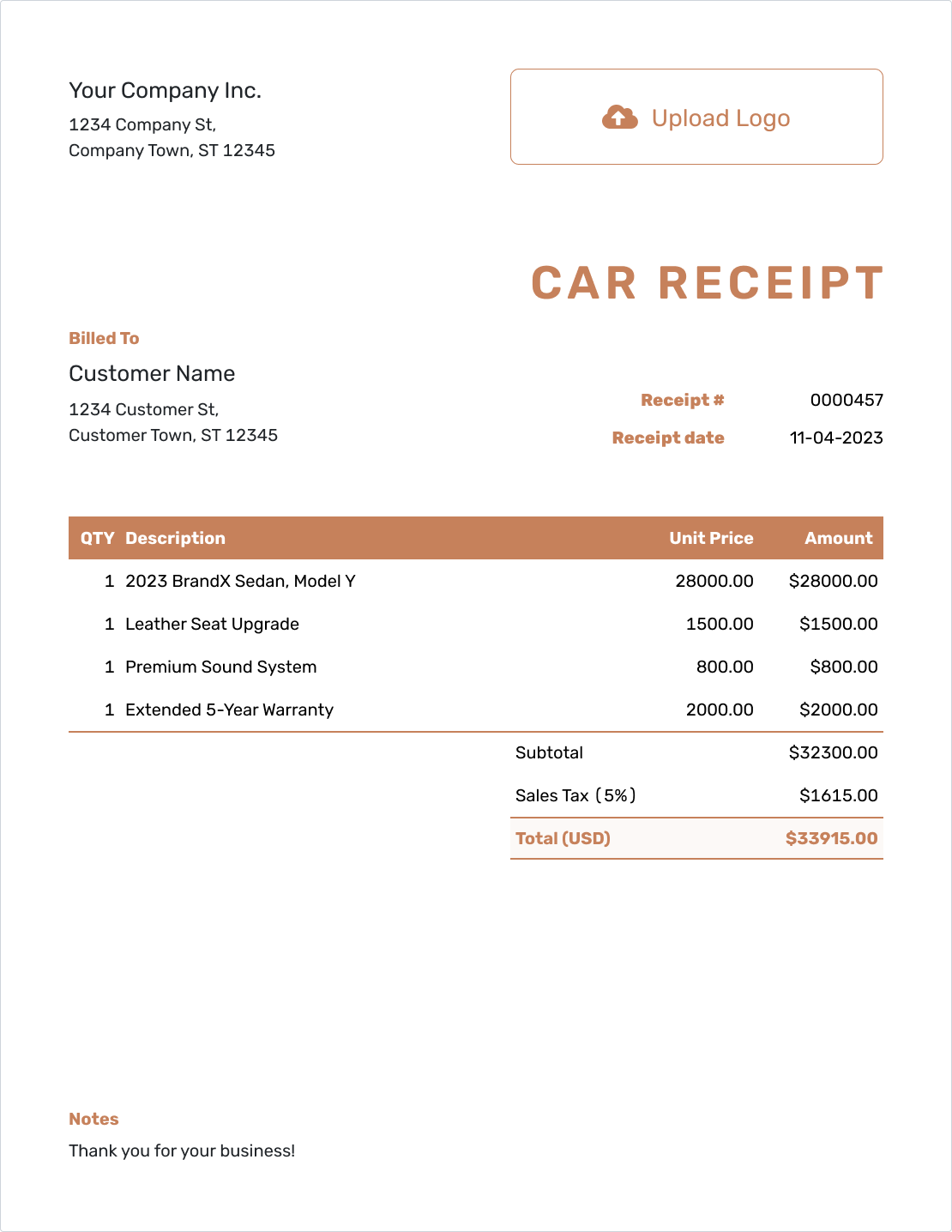 Professional Car Receipt Template