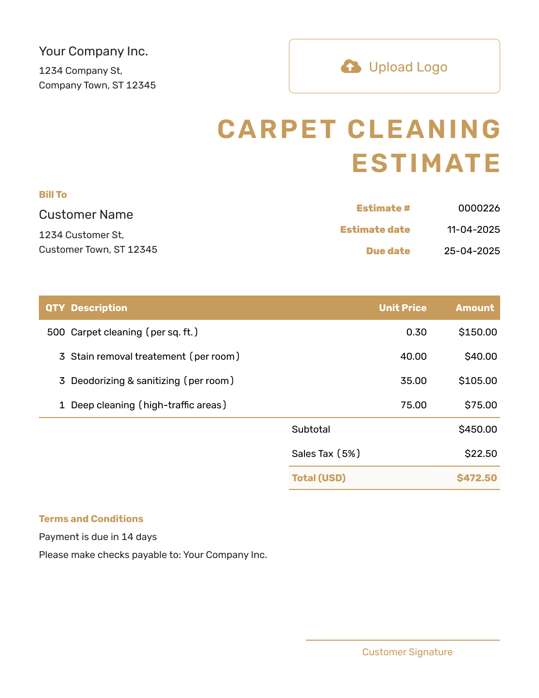 Professional Carpet Cleaning Estimate Template