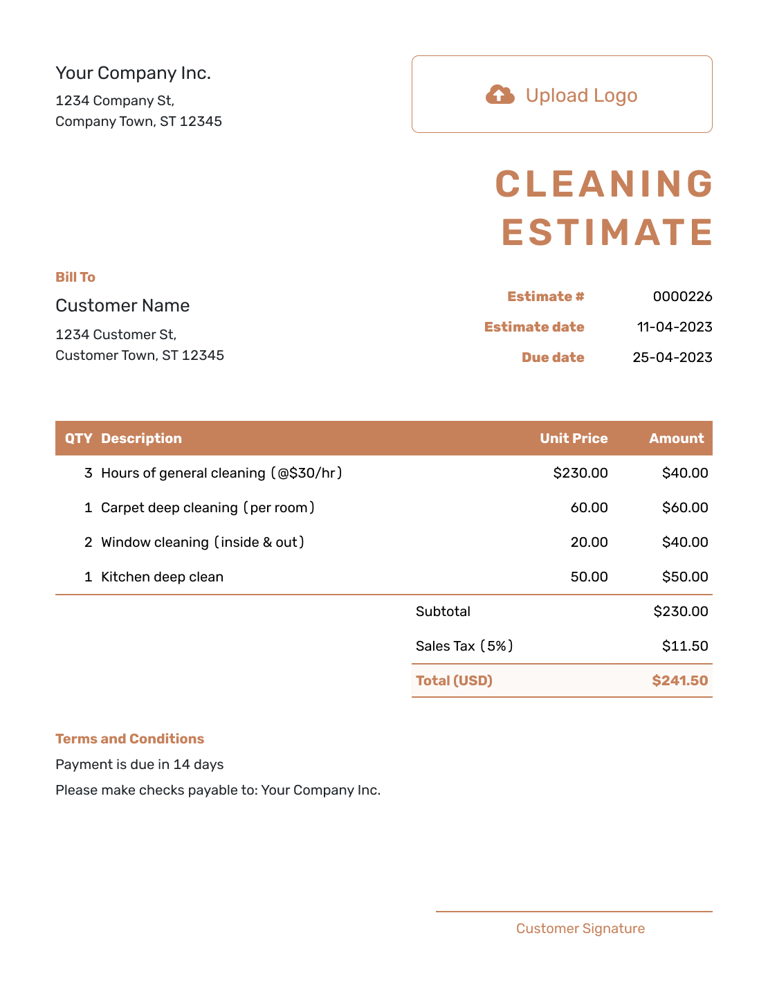 Professional Cleaning Estimate Template