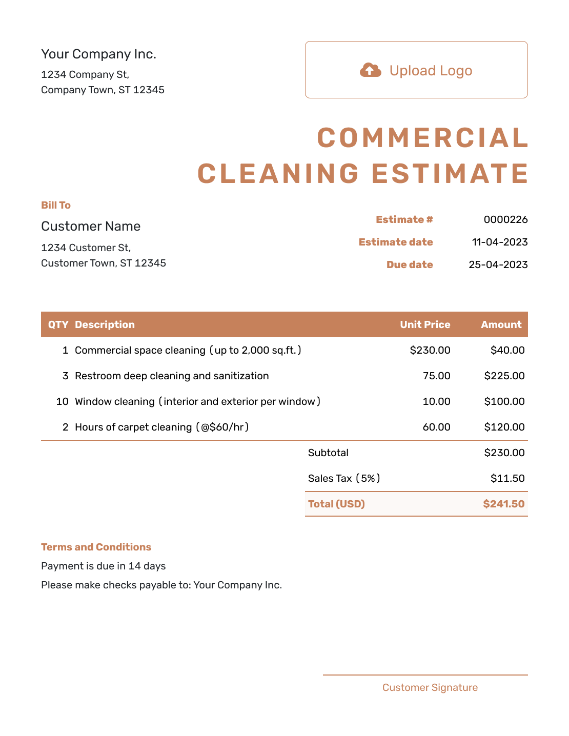 Professional Commercial Cleaning Estimate Template