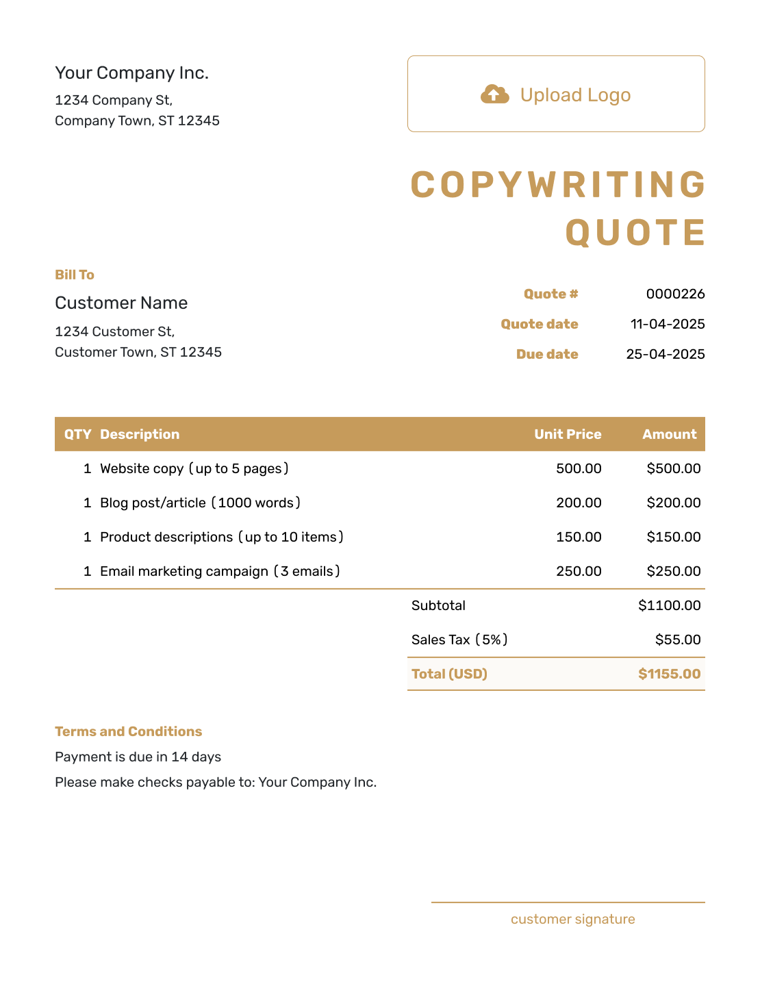 Professional Copywriting Quote Template