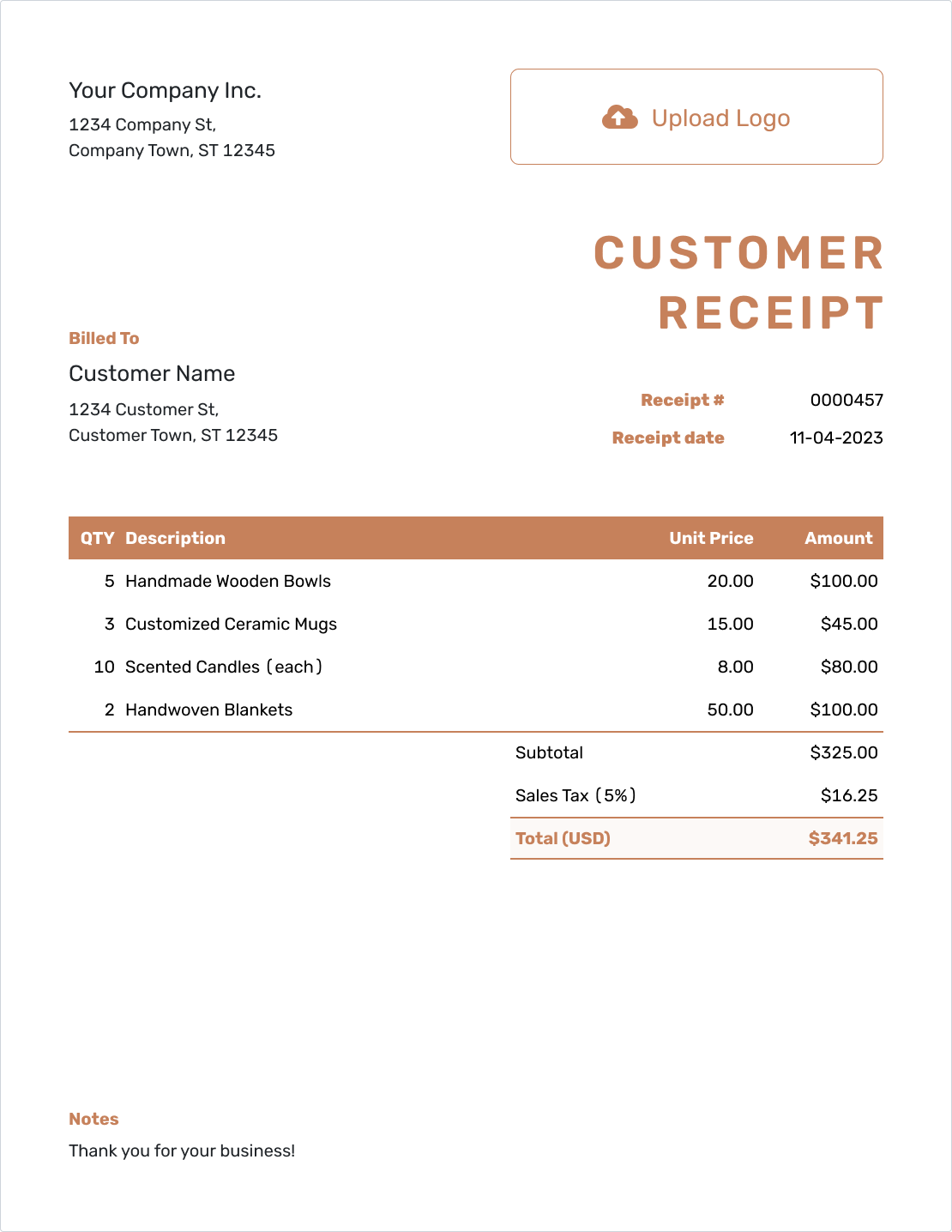 Professional Customer Receipt Template