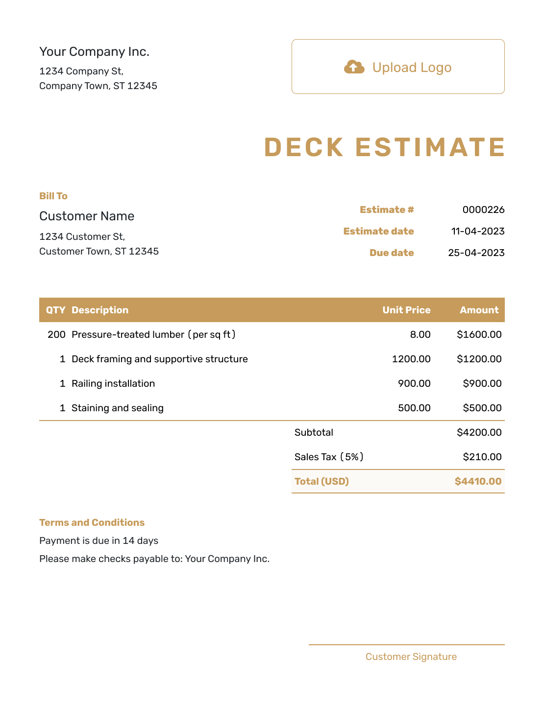 Professional Deck Estimate Template