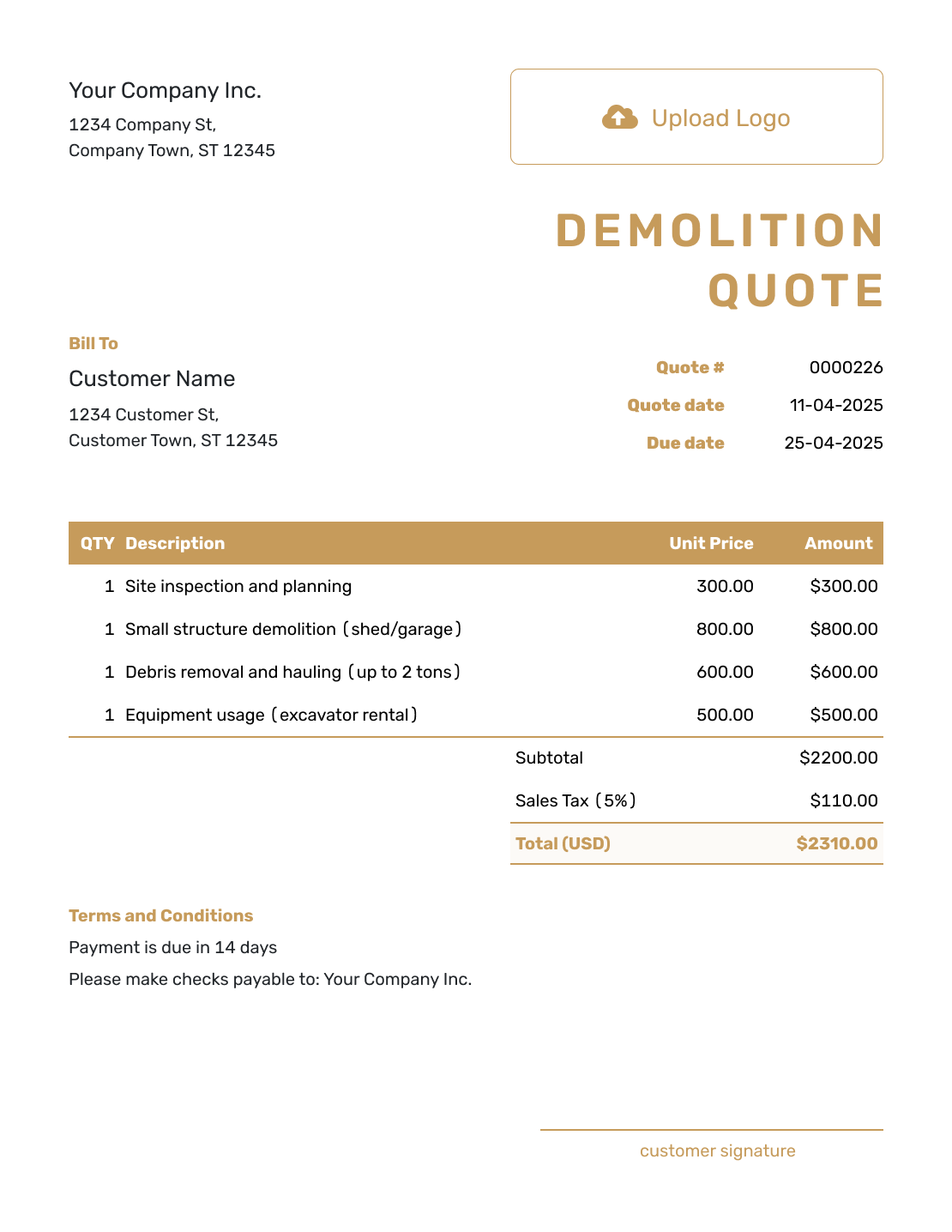 Professional Demolition Quote Template