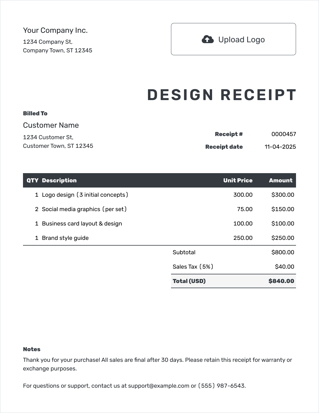 Professional Design Receipt Template