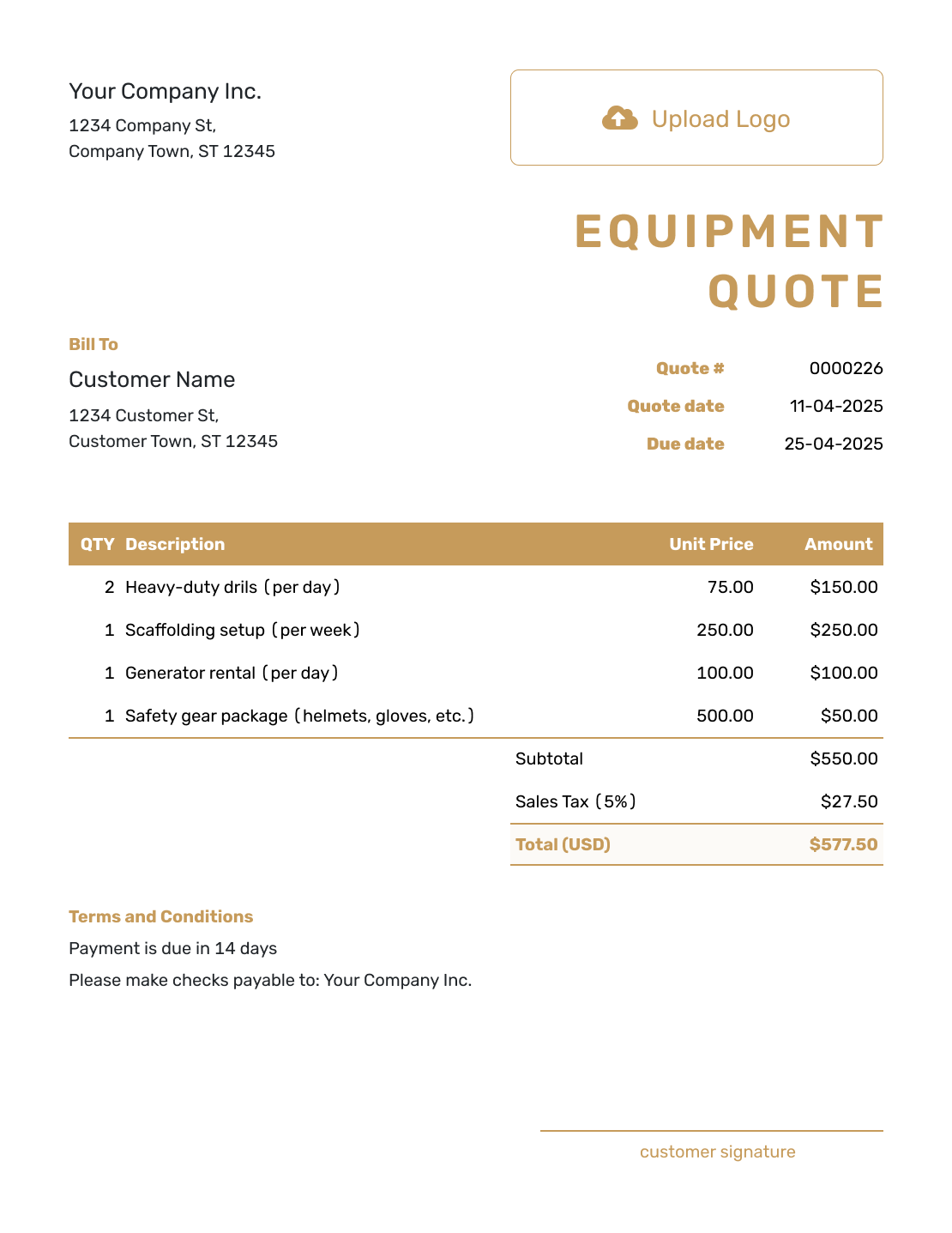 Professional Equipment Quote Template