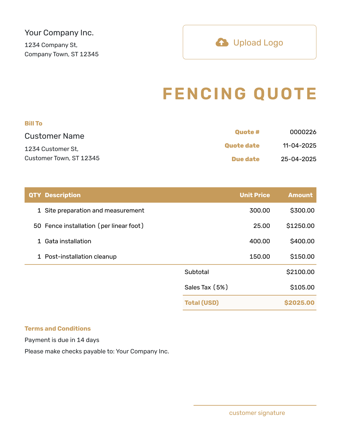 Professional Fencing Quote Template