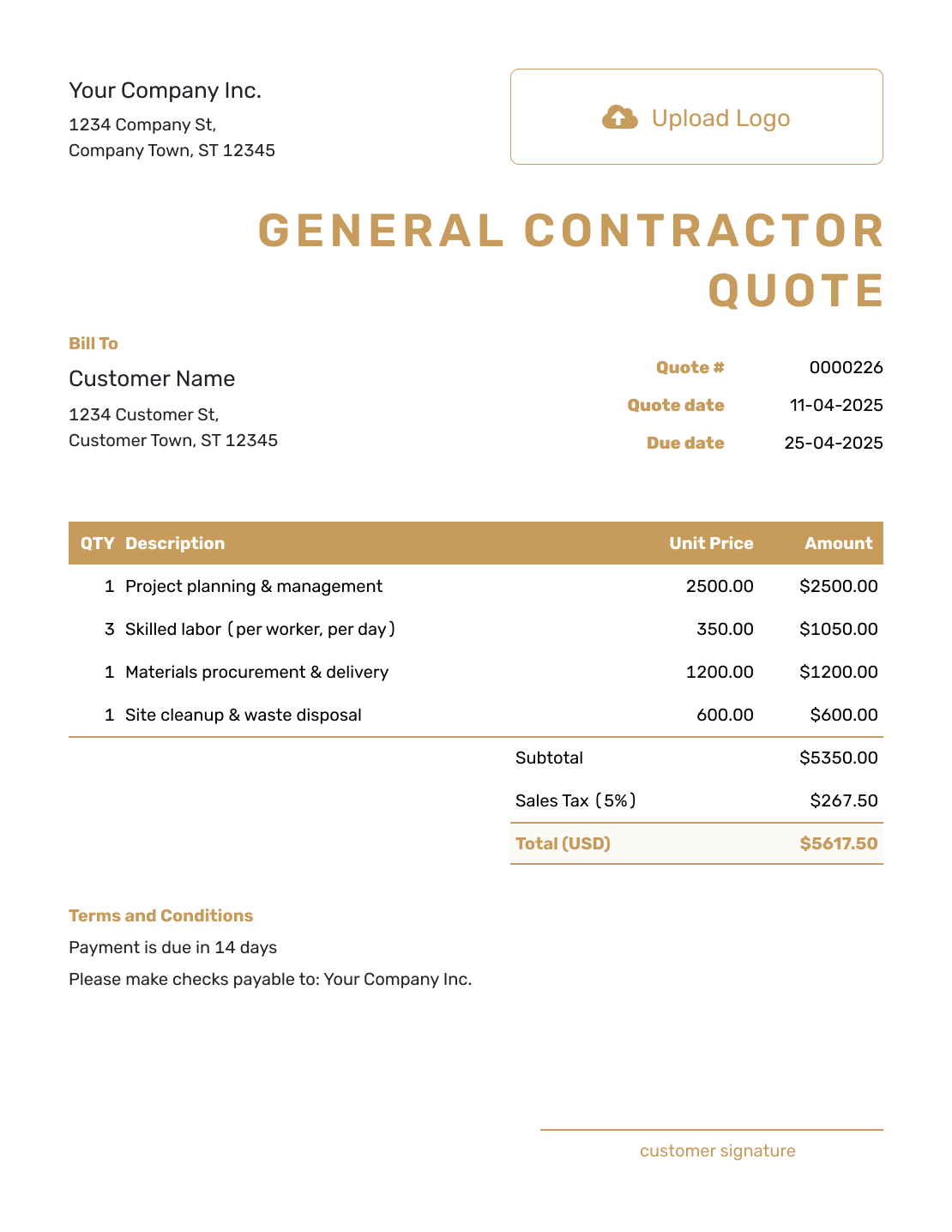 Professional General Contractor Quote Template