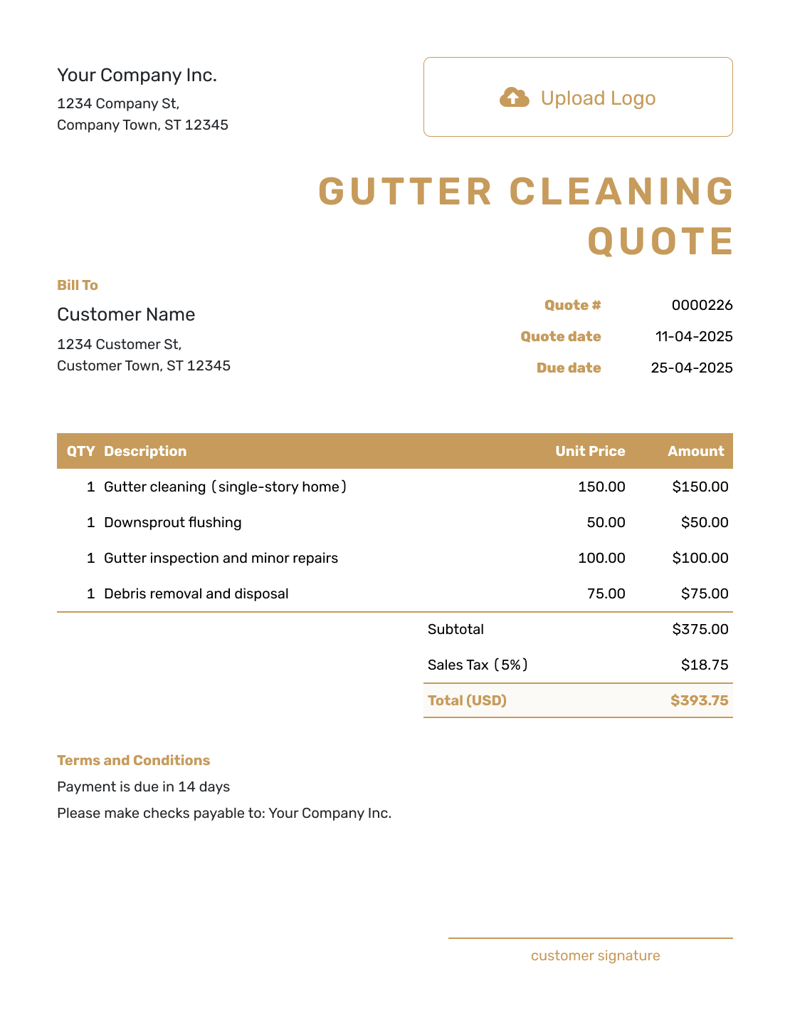 Professional Gutter Cleaning Quote Template