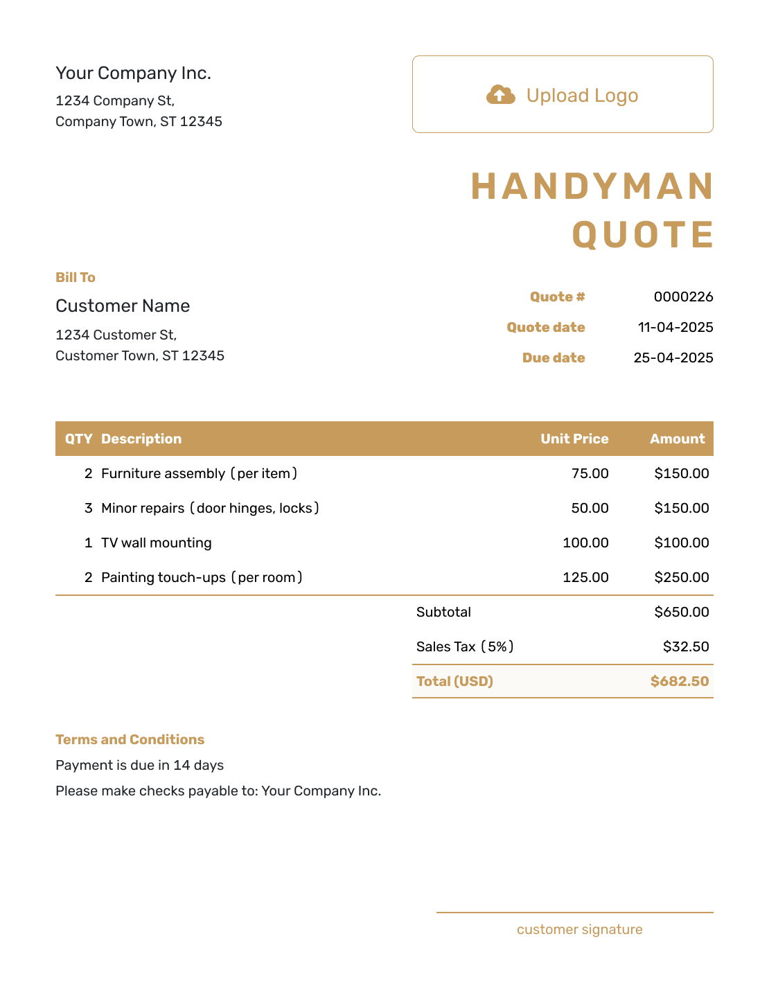 Professional Handyman Quote Template