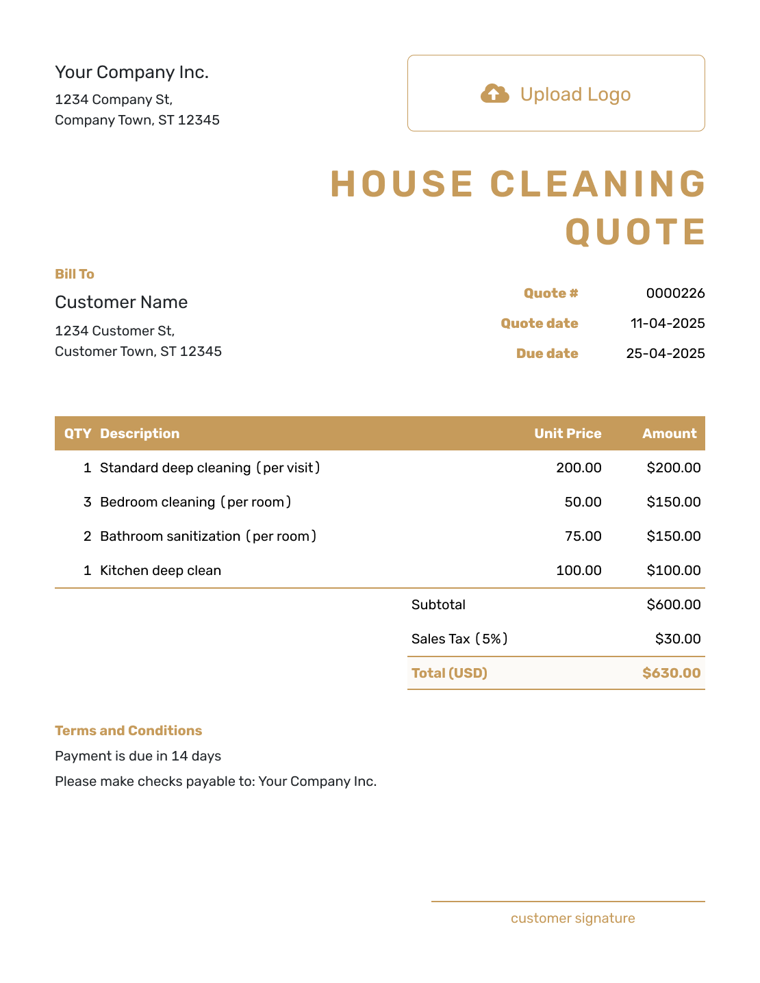 Professional House Cleaning Quote Template