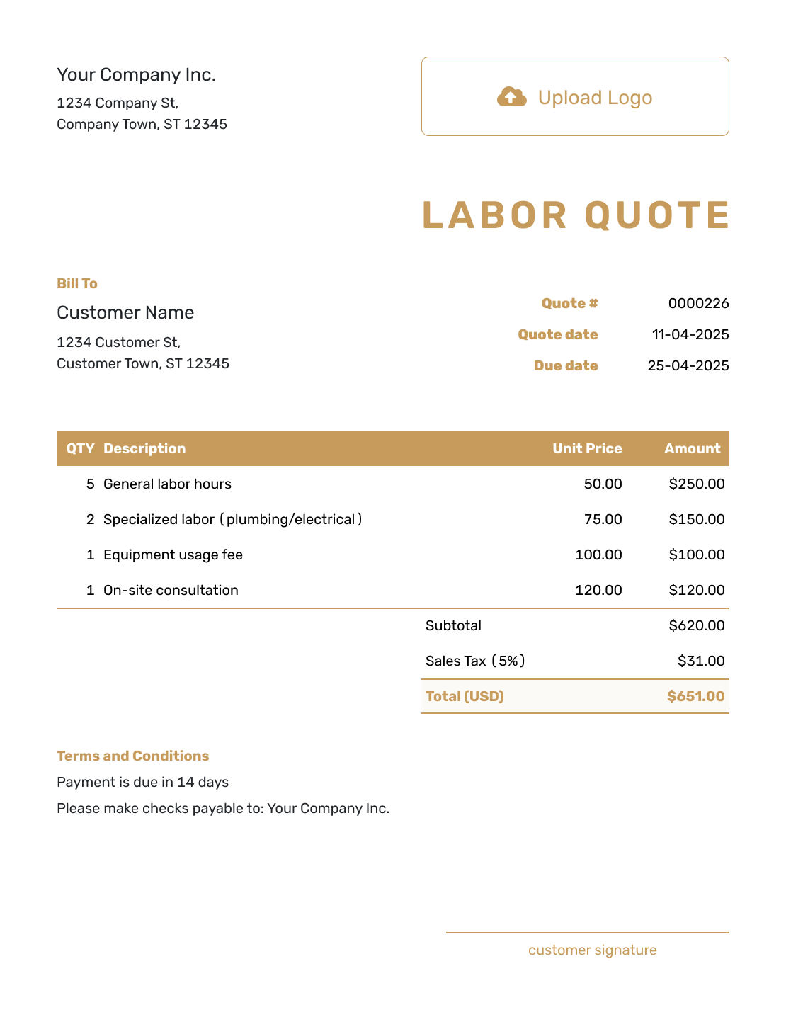 Professional Labor Quote Template