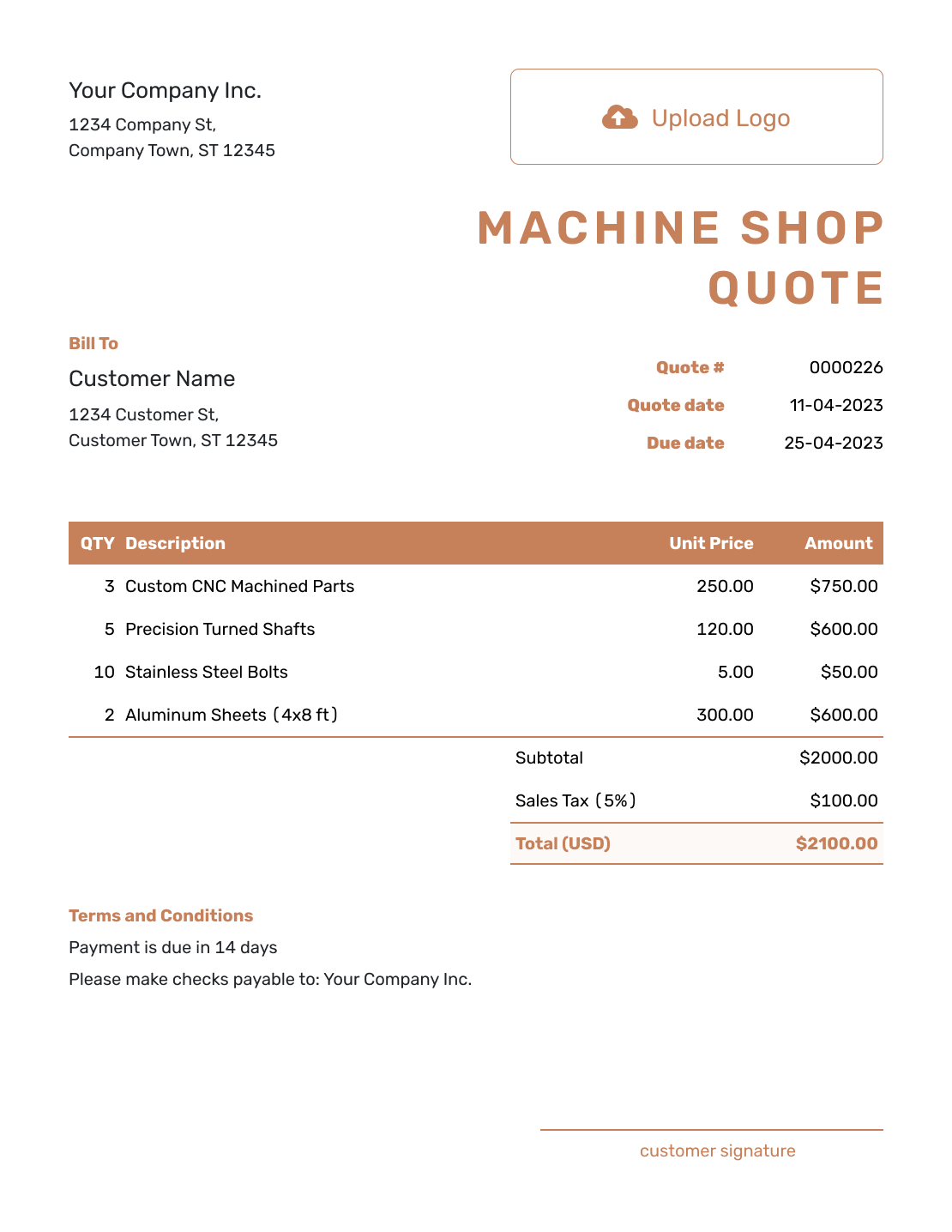 Professional Machine Shop Quote Template