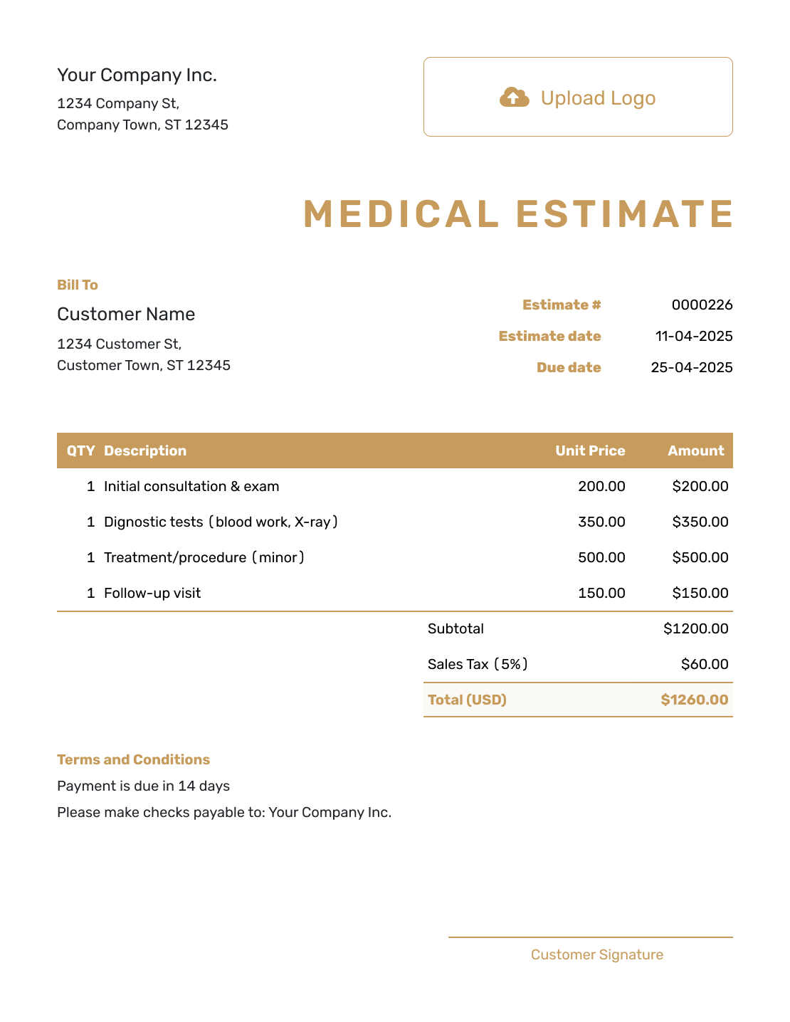 Professional Medical Estimate Template